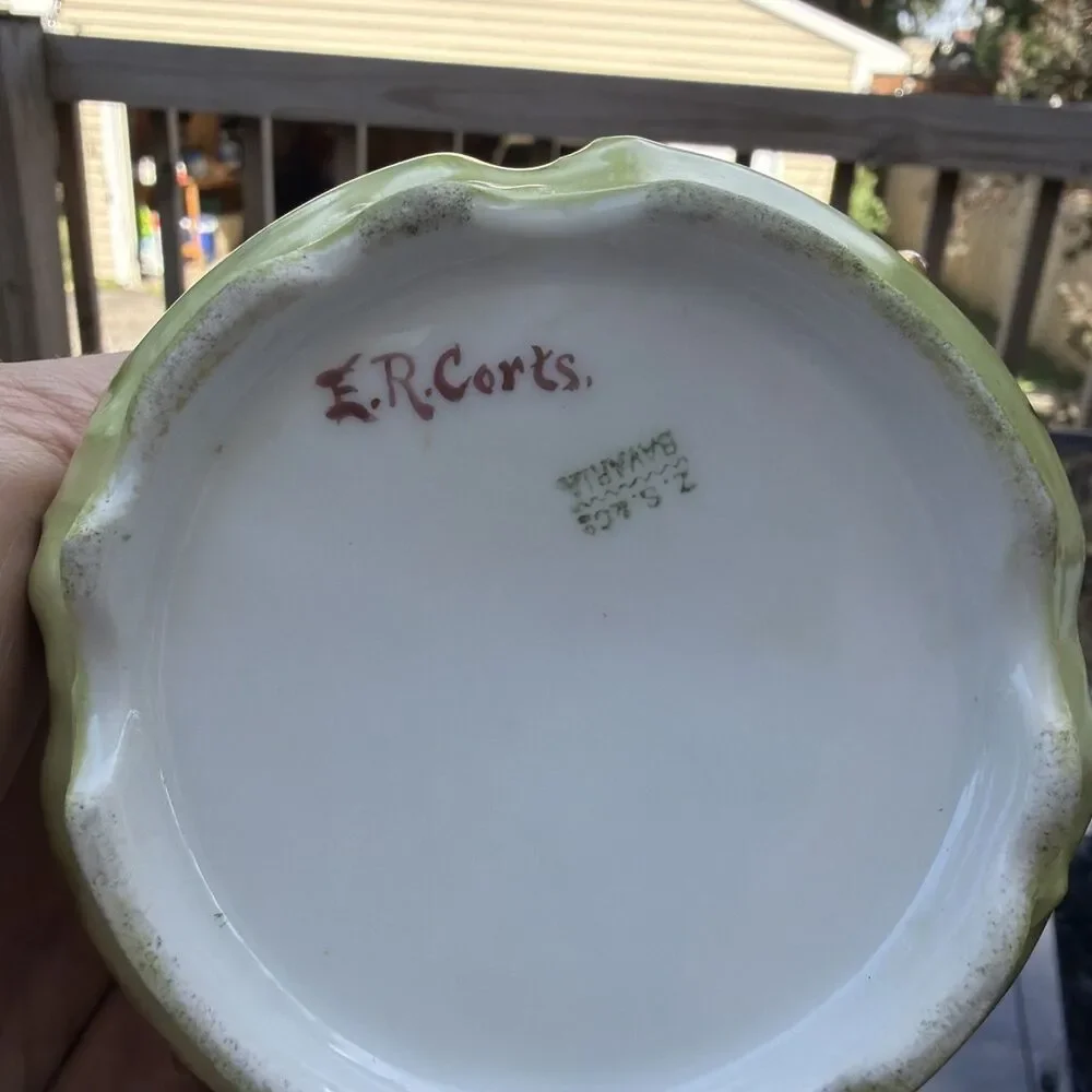 Vintage Zeh Scherzer Bavaria Hand Painted Pink Roses Lidded Sugar Bowl- ER Corts